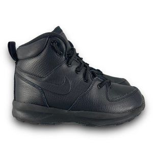 Nike Manoa Leather Boots BQ5373-001 High Top Lace Up Triple Black Youth 2